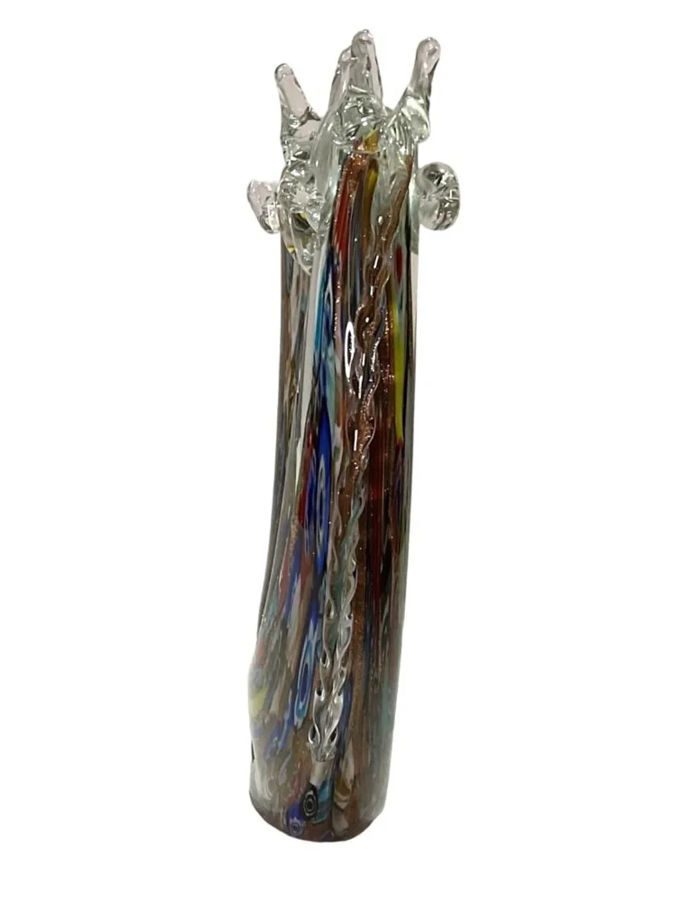 Large Giraffe Art Glass Sculpture Multicolor Millefiori Double Headed Stretched - Picture 5 of 9